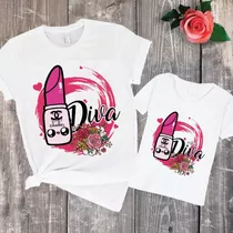 Combo Remera Madre E Hija Combinadas Diva Labial Mujer Nena