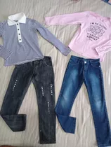 Lote 4 Prendas De Nena Combinadas 2 Jeans 2 Remeras Talle 10