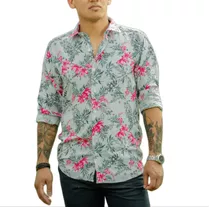 Camisa De Fibrana Estampada Mangas Largas