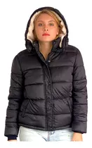 Campera Puffer Inflable Mujer Corderito Capucha Desmontable