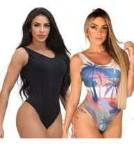 Kit 2 Peças Body Maio Regata  Costa Nua Verão Feminino