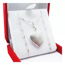 Conjunto Cadena Y Dije Plata 925 Corazón Inflado Joyas 