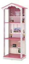 Casa De Boneca Dos Sonhos Mdp/mdf 1,37alt Com 3 Comodos Adesivada Branco Rosa Para Bonecas Tipo Barbie