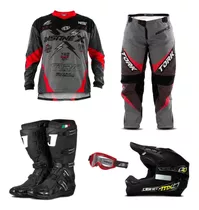 Roupa Motocross Trilha Calça Camisa E Bota + Capacete Óculos