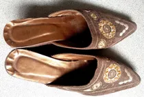 Zapato T37 Sandalia Suecos Taco Chino Tela Bordado Canutillo