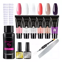 Kit Uñas Polygel 15mlx6 Gel Base Top Slip Solución Tipsx20