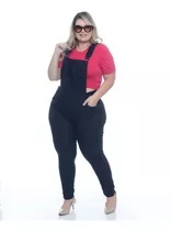 Jardineira Longa Jeans Feminina Plus Size Calça Lycra 46ao52