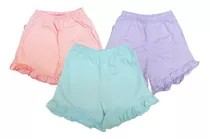 Short De Bebes Pack X 3 - T Basic Algodón 100% Con Volados