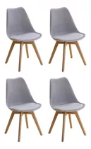 Juego Sillas X 4 Eames De Comedor Nordica Madera Acolchonada Asiento Gris Diseño De La Tela Liso