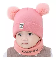 Gorro De Invierno Con Pompones + Cuello Para Bebes Hw-053