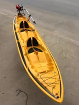 Caiaque Duplo De Pesca Modelo K2 Pró Fibra 2 Lugares + Remos Cor Amarelo