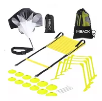 Set Obstáculos Entrenamiento Paracaidas Conos Escalera Valla Color Negro Y Amarillo