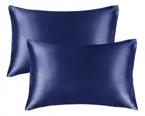 Funda Almohada Satin Saten Tipo Seda Set X2 Unids 100 O 76cm Color 76x50 Azul Marino