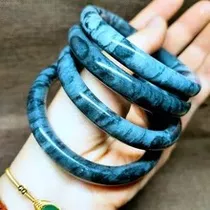 Pulsera De Barra Redonda Tallada A Mano De Jade Cian Negro N