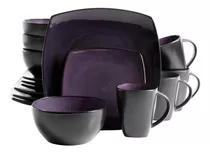 Gibson Home Vajilla Cuadrada Morada Tazas Platos Gres 16pz