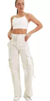 Pantalon Jeans Denim Cargo Wide Leg Con Tiras Calce Perfecto