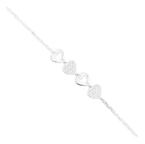 Pulsera En Plata 925 Cuatro Corazones Con Zirconias .