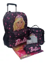 Kit Mochila Barbie Feminina Infantil Rodinhas Lancheira Aula