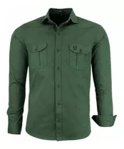 Camisa Masculina Sarja Color Estilo Militar Algodao