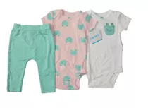 Carters Set 3 Piezas Bodies Cortos Y Pantalon Nena