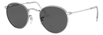 Anteojos De Sol Ray-ban Round Metal Legend Large Con Marco De Metal Color Polished Shiny Silver, Lente Dark Grey De Cristal Clásica, Varilla Polished Shiny Silver De Metal - Rb3447