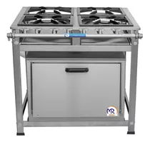 Fogão Industrial 4 Bocas 40x40 P8 Baixa P. Aço Inox Forno