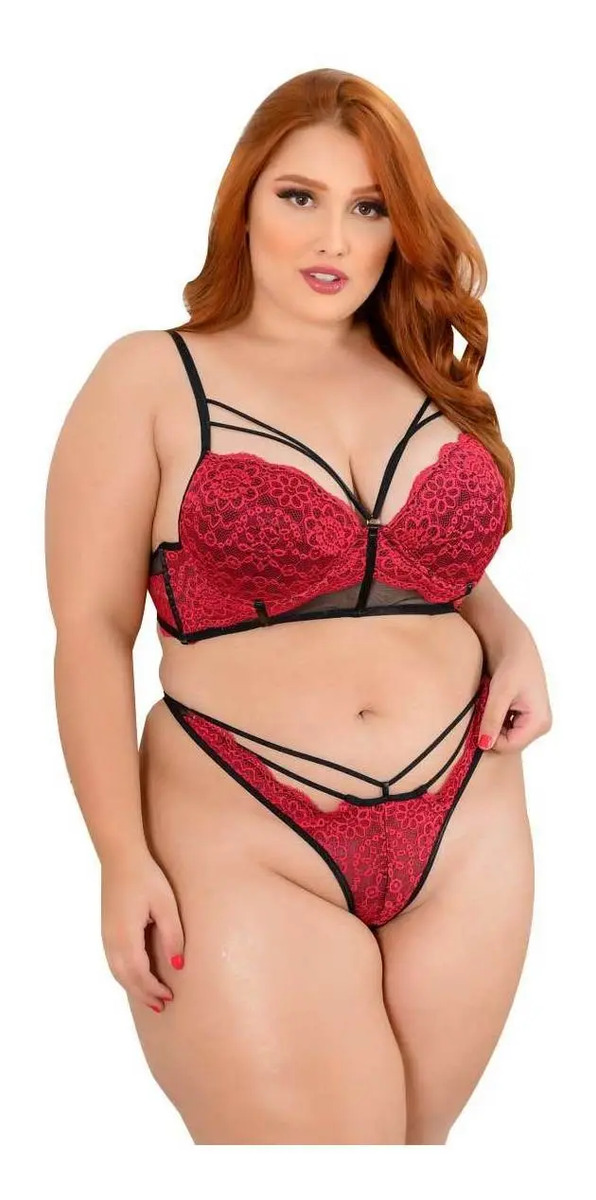 Lingerie Sexy Cropped Renda Plus Size Tule Sensual Completa Frete grátis