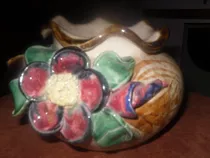 Antiguo Jarron Florero De Ceramica Esmaltada Con Relieve