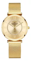 Relógio Backer Feminino Dourado Pulseira Mesh 14024145f Kit