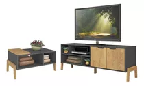 Combo Living Rack Tv Mesa Ratona Melilla Mpd Y Madera Blanco Color Grafito