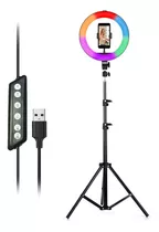 Aro De Luz Led Rgb 25 Cm + Trípode 2 Mts + Soporte Celular Color De La Estructura Negro Color De La Luz Blanco Cálido/blanco Frío/rgb