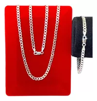 Conjunto Prata 925 Masculino Cordão 1x1 Pulseira 4mm 70cm