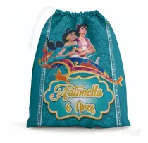 15 Sacolinhas Surpresa Personalizada Tecido Jasmine Aladdin