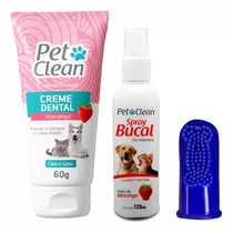 Gel Creme Dental Pet + Spray Bucal + Escova Dente Cachorro Sabor Morango