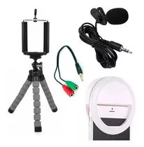 Kit Youtuber Microfone De Lapela Celular + Tripé Luz Selfie