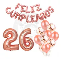 Globo Numero 26 1 M + Letras 40 Cm + Globos Latex Rosa Gold