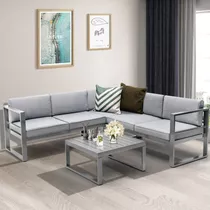 Juego De Sofas De Aluminio Gris 4 Pzs