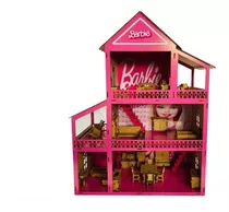 Casinha De Boneca Polly Mdf Com Kit 30 Moveis+brinde 