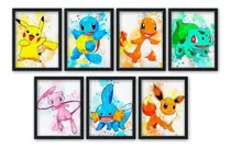 7 Cuadros + 7 Posters Pokemon Madera Marco Vidrio Pikachu 