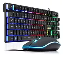 Kit Teclado Mouse Gamer Iluminado Rgb Semi Mecânico Bkg 550