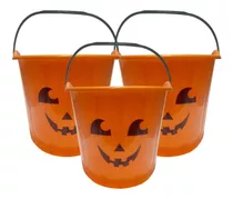 3 Pack Cubeta Naranja Cara De Calabaza Halloween