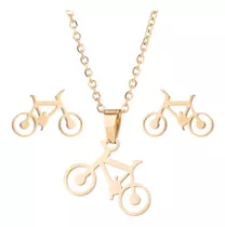 Set: Collar + Aretes Bicicleta Bike Acero Inoxidable Calidad