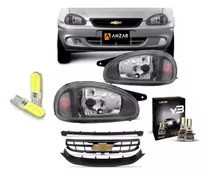 Juego Opticas F.negro Parrilla 4 Piezas Leds Chevrolet Corsa