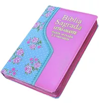 Bíblia Sagrada Evangelica Letra Gigante Com Harpa Feminina Índice Zíper Verde E Rosa