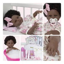 Bebê Reborn Menina Negra Laura 100% Silicone Barata 20 Itens