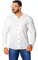 Camisas Masculina Social Gola Padre Linho Premium Moda Luxo