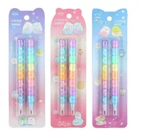 Set De 2 Lápices Mina Ositos Arcoiris Kawaii