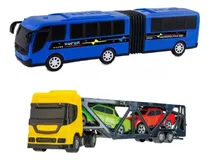 Carreta Brinquedo Cegonha C/2 Carros + Ônibus Articulado