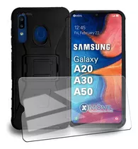 Funda P/ Samsung A20, A30, A50, Uso Rudo Clip + Mica Color Negro Samsung A20 / A30 / A50