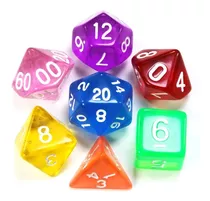 Sete 7 Dados Rpg Coloridos D4 D6 D8 D10 D10% D12 D20 Bolsa